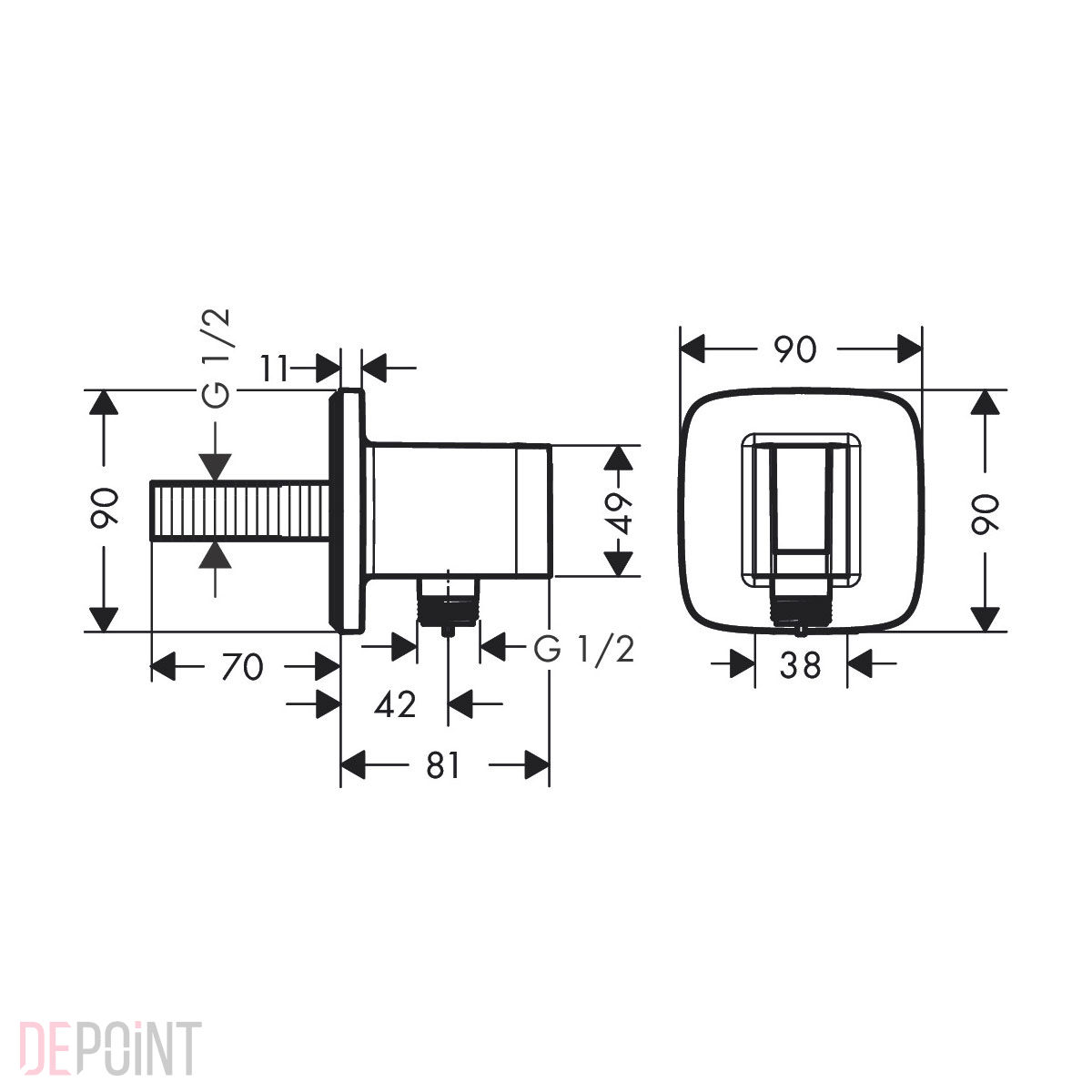 ЧертежHansgrohe Fixfit Porter Square (26486000)