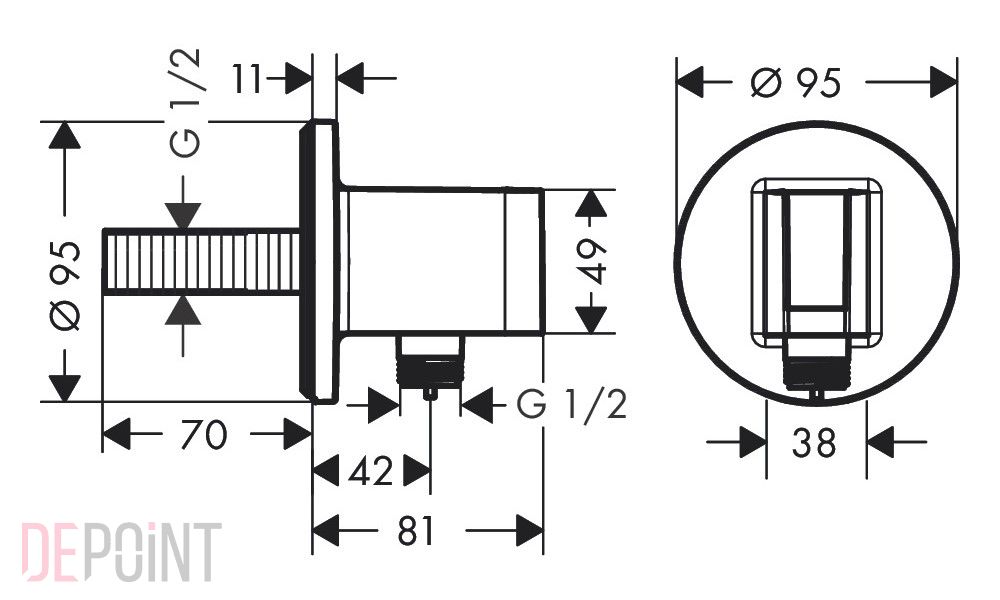 ЧертежHansgrohe Fixfit Porter Square (26486000)